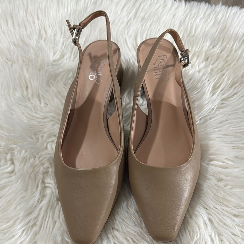 Franco Sarto Leather Tan Heeled Slingbacks with Buckle Closure Size 9.5 NWOT